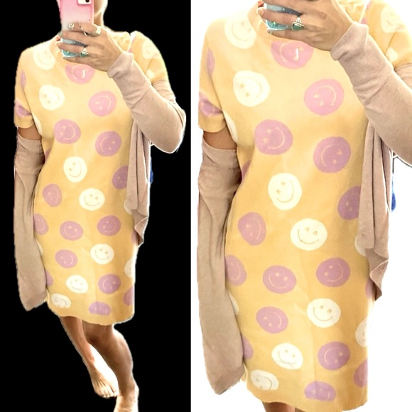 Forever 21 Dresses & Skirts - 21 Pastel Happy Face Sweater Dress